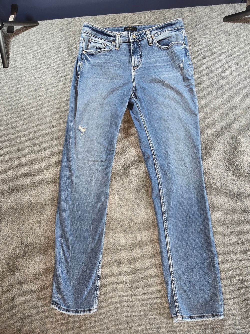 Silver Jeans Slim Straight Womens 27 Distressed Denim Medium Wash Casual